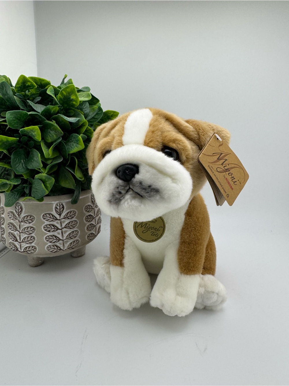 Aurora Miyoni Tots Bulldog Puppy Plush Stuffed Animal 8” Brown White NWT Soft